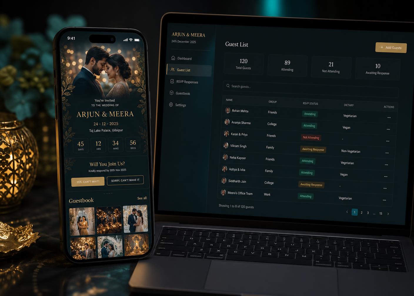 Online esküvői meghívó RSVP-vel és vendéglista kezelővel